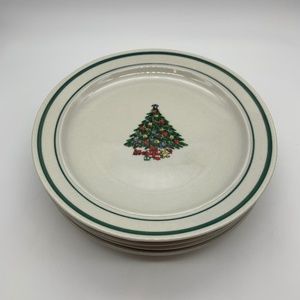 Classic Christmas Tree Stoneware Plates Set of Four Christmas Dishes